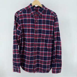 Alex Mill Navy and Red Plaid Button-Down Shirt